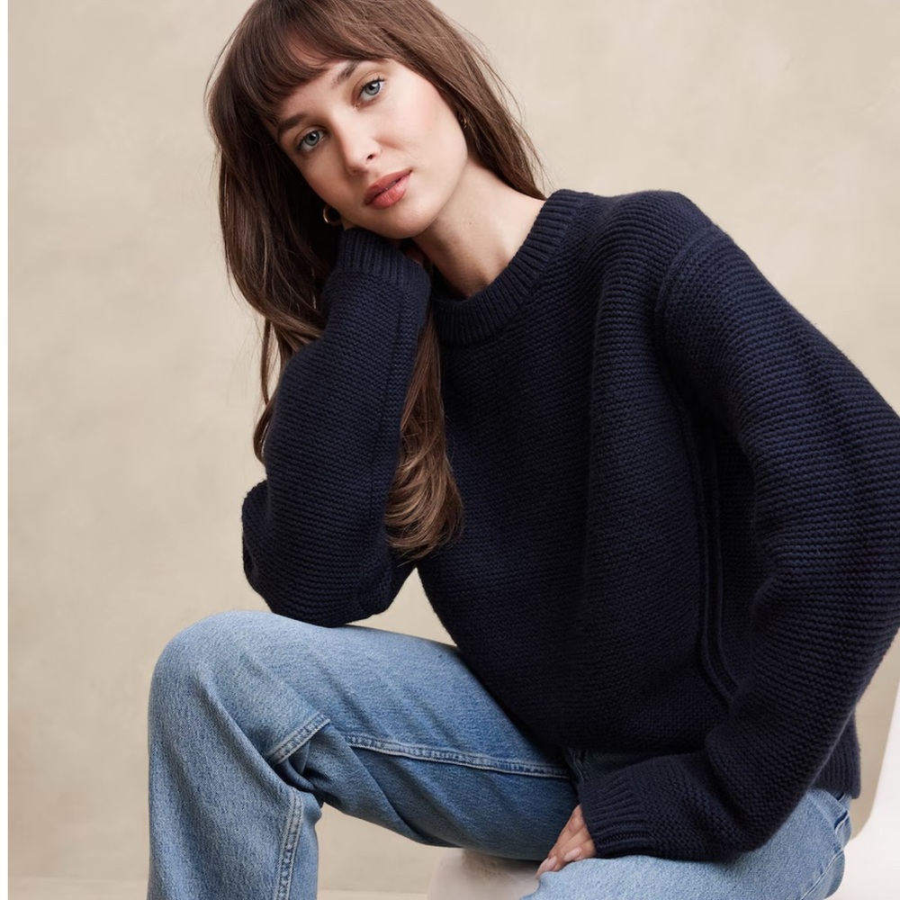 New Banana Republic Textured Stitch Pullover Sweater- Navy Blue, Medium
